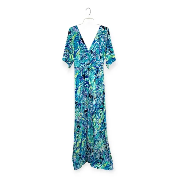 LILLY PULITZER Parigi Maxi Dress in Armadilly Dally Print Bright Navy Green  M